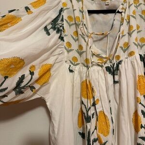 Marigold block print cotton dress